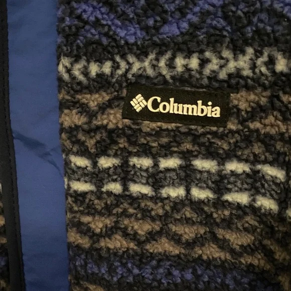 Columbia Kids Hooded Patterned Fleece Jacket in Blue and Black - Picture 2 of 6